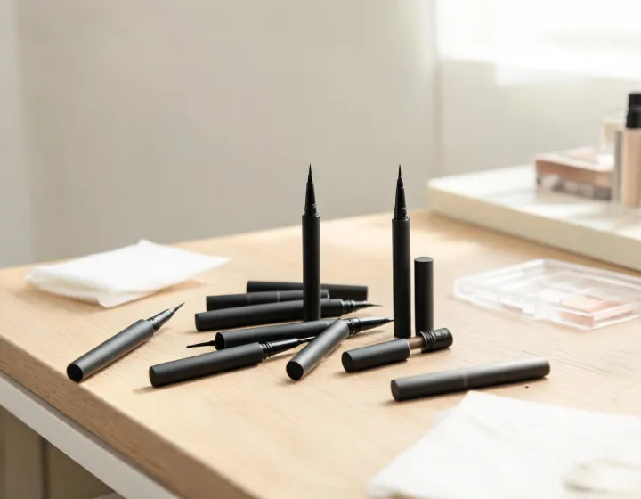 liquid eyeliner pen on a cosmetics bench, illustration only