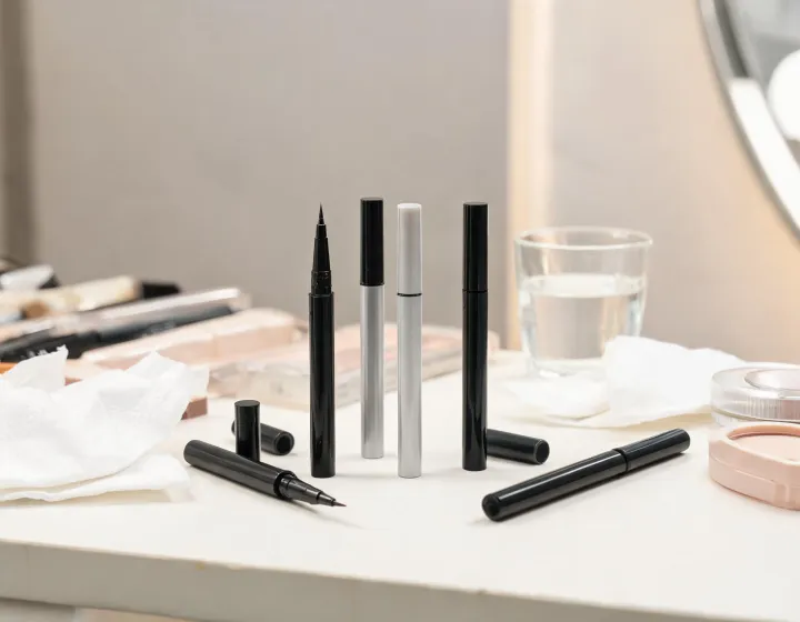 liquid eyeliner pen on a cosmetics bench, illustration only